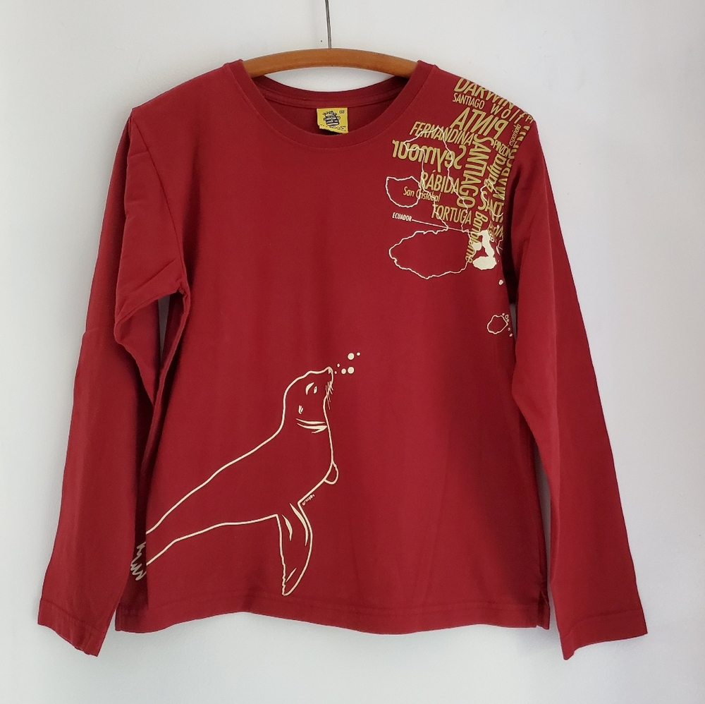 Rasgos long sleeve  burgundy seal tee, size XS